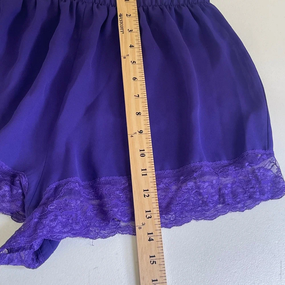 Vintage Val Mode Lingerie Pajama Shorts Set Women L Purple‎ Lace Trim Coquette